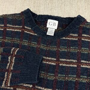 Geoffrey Bean Vintage Plaid Rayon Sweater Mens XL Chunky Knit Pullover Grandpa